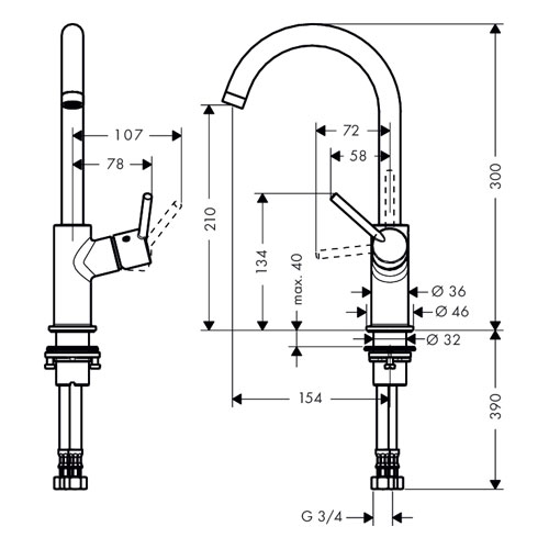 Смеситель для раковины Hansgrohe Talis 32082000 поворотный излив