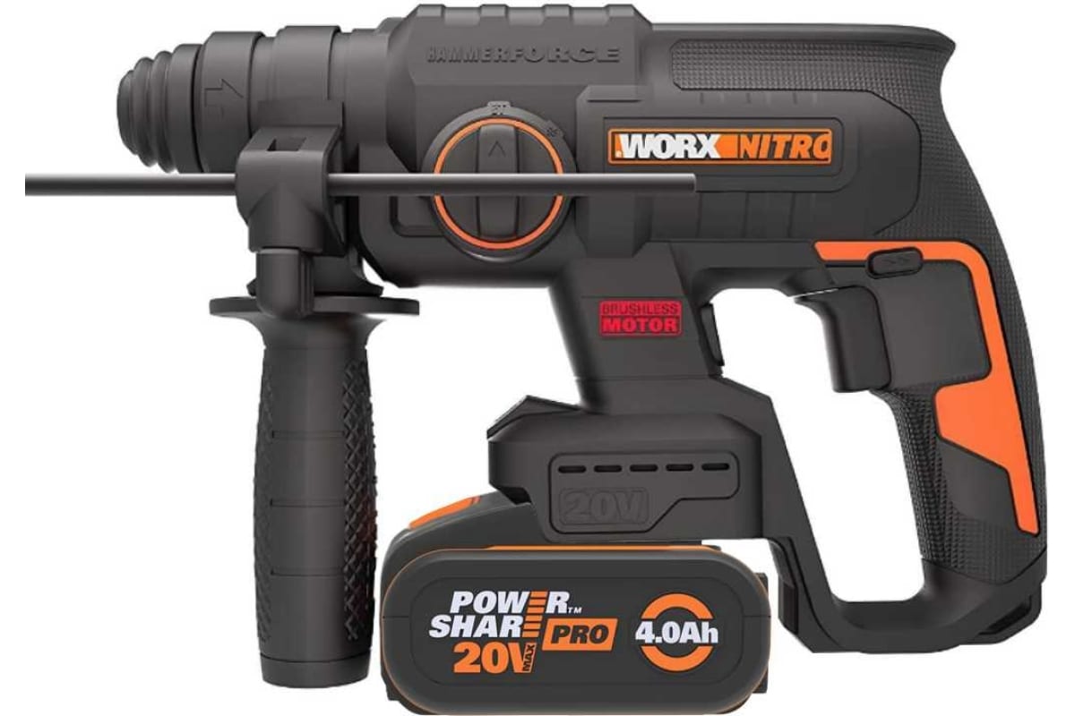 Аккумуляторный бесщеточный перфоратор Worx 20В, 4Ач x1, ЗУ 2А, кейс WX381