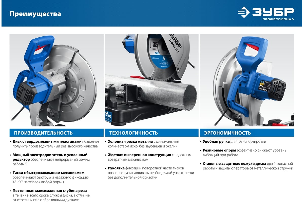 Отрезная пила Зубр Профессионал d 355 мм, 2000 Вт ПОМ-355