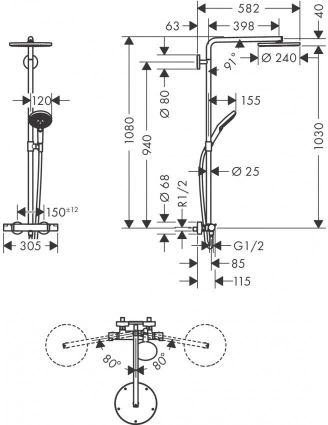 Душевая стойка Hansgrohe Raindance Select S Showerpipe 240 1jet 27633140 с термостатом, шлифованная бронза