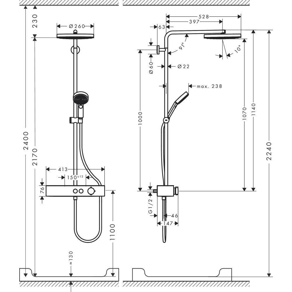 Душевая стойка Hansgrohe Pulsify S Showerpipe 260 1jet 24220000 хром