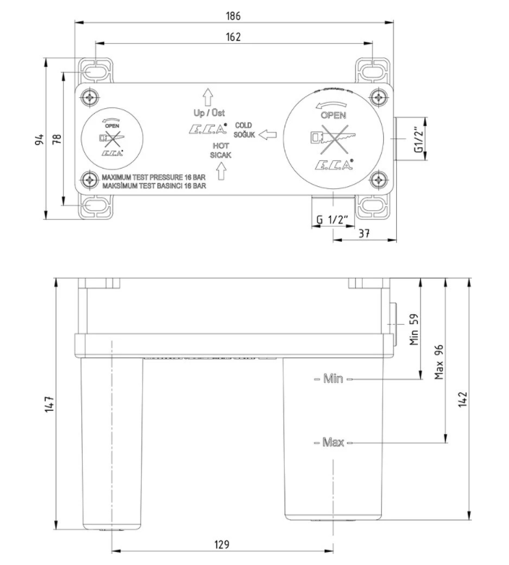 Внутренняя часть смесителя E.C.A 102166601C1EX черная матовая