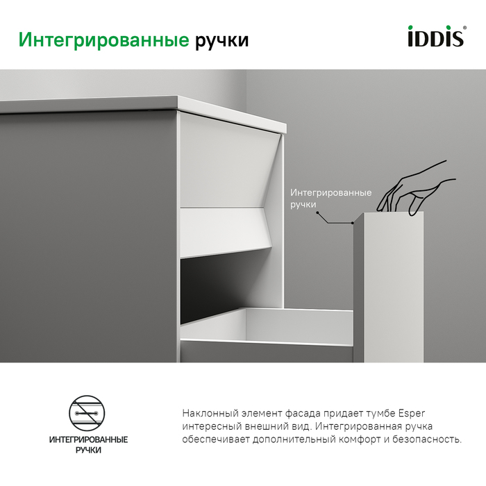 Тумба с раковиной Iddis Esper 100 см подвесная с ящиками ESP10W0i95K, белый