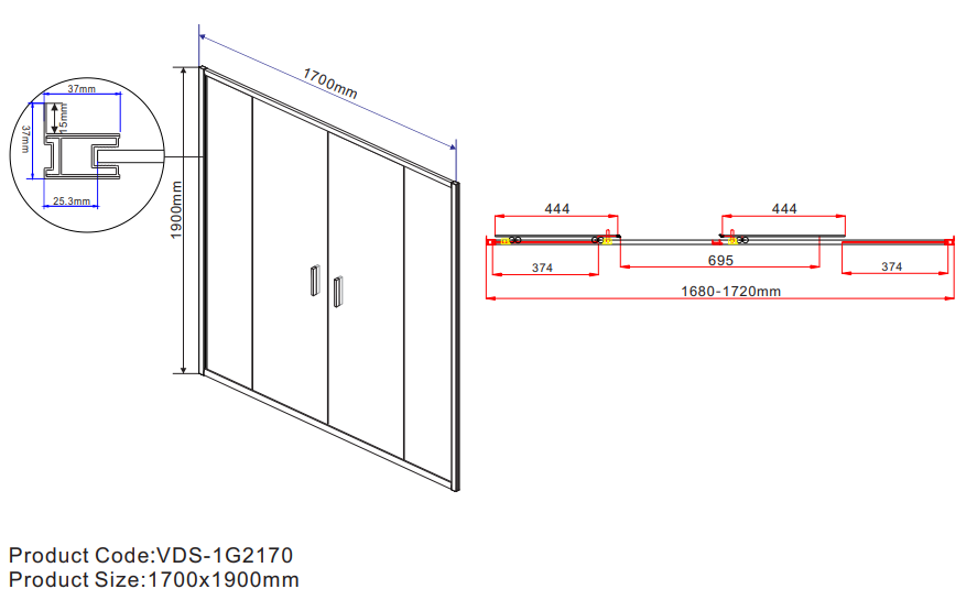 Душевая дверь Vincea Garda VDS-1G2170CL 170x190 хром, прозрачное