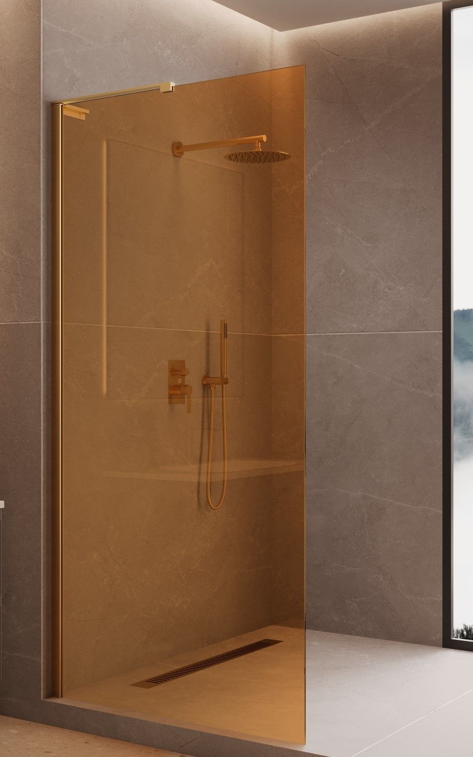 Душевая перегородка Vincea Волк-Ин (Walk-In) VLSW-1H900GSG 90x200 брашированное золото, янтарь