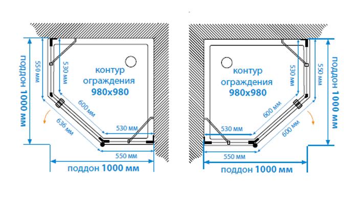 Душевой уголок Акватон LAX 1AX023SSXX000 100x100 пятиугольник, L