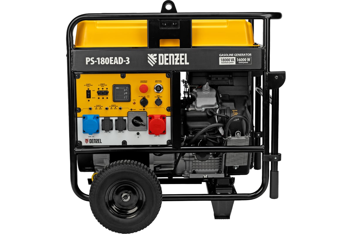 Бензиновый генератор Denzel PS-180EAD-3 18 кВт, 230/400 В, 65 л, разъём ATS, переключение режима, электростартер 946994