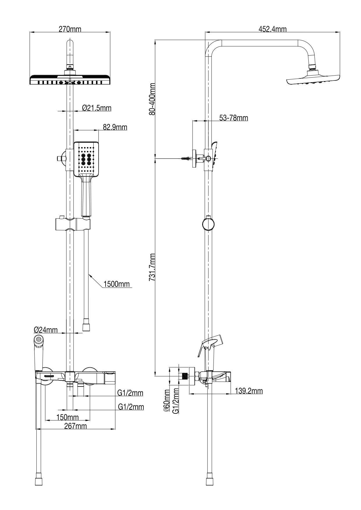 Душевая стойка Wonzon&Woghand WW-B3310-BG термостат, брашированное золото