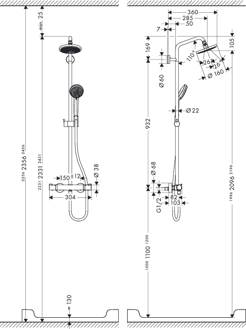 Душевая стойка Hansgrohe Croma 160 Showerpipe 27135000 с термостатом