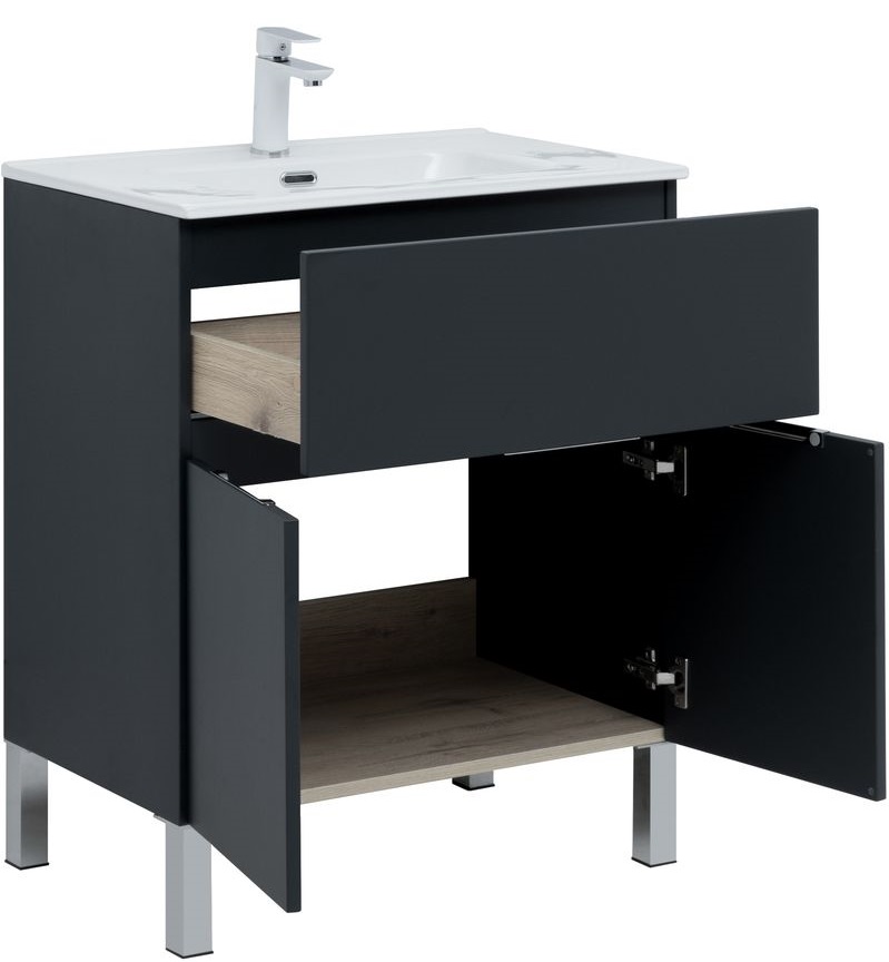 Мебель для ванной Aquanet Алвита New 70 см 1 ящик, 2 дверцы антрацит