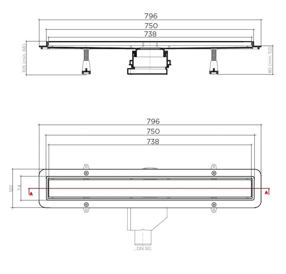 Душевой лоток Pestan Betto Line 750 матовый хром