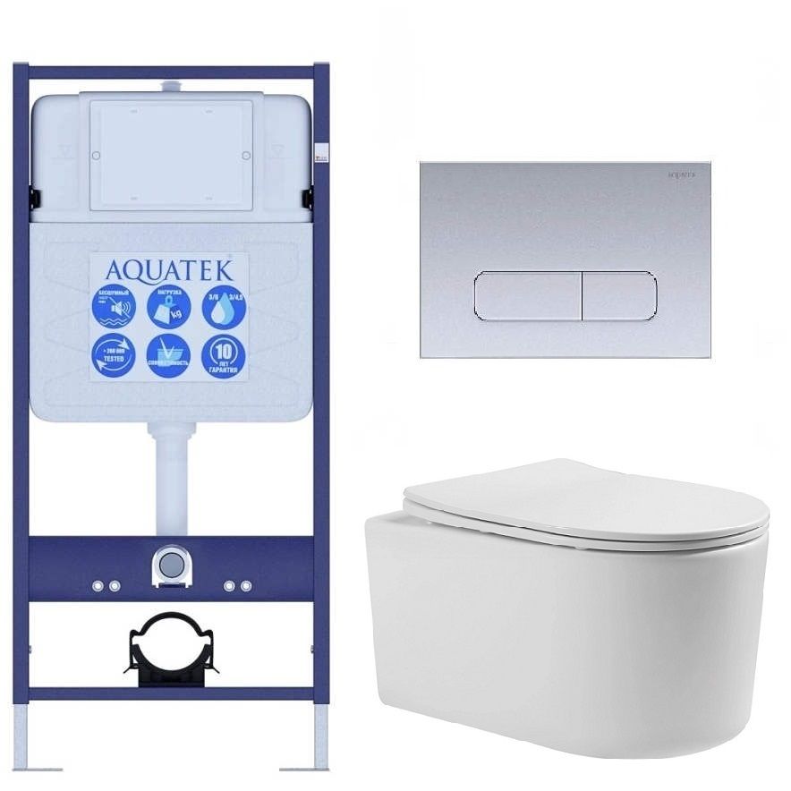 Подвесной унитаз SET Aquatek Мия-014 3в1, кнопка хром матовый