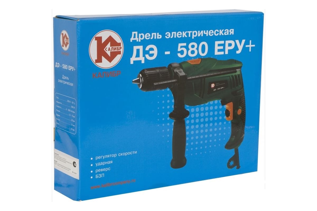 Электрическая дрель Калибр ДЭ- 580 ЕРУ+ и насадка для заточки свёрел Калибр ЗН-01C 00000055971