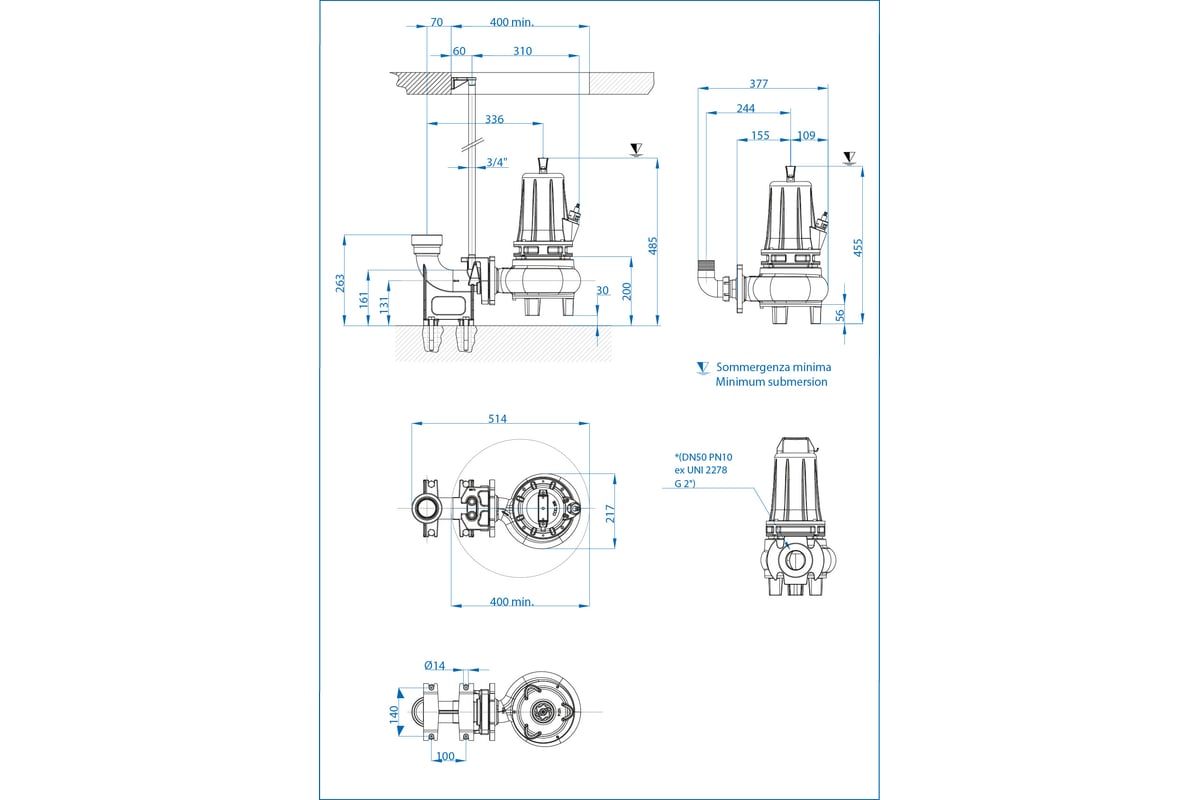 Погружной фекальный насос Dreno Pompe DNA 50-2/220-1 T 2001428