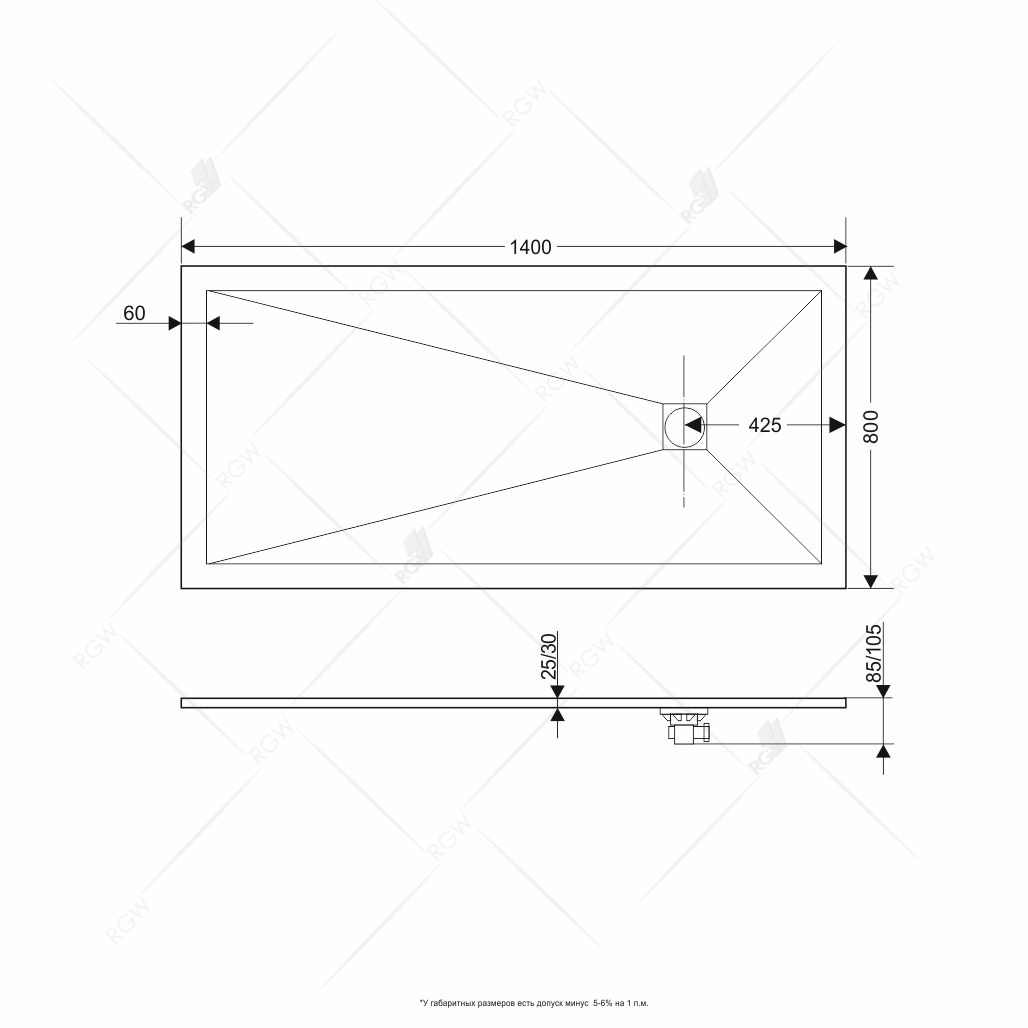 Поддон для душа RGW Stone Tray ST-0148w 80x140 белый