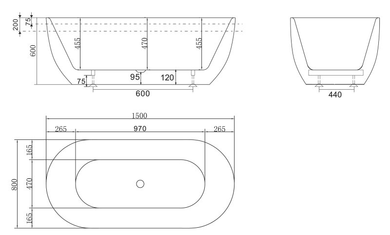 Акриловая ванна BelBagno BB70 150x80 черный матовый