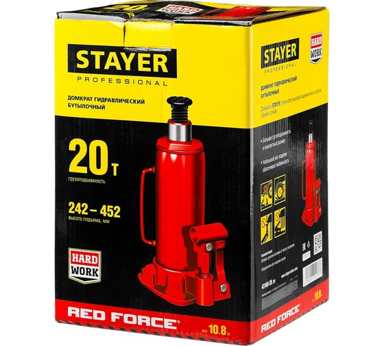 Гидравлический бутылочный домкрат Stayer Red Force, 20т 43160-20_z01