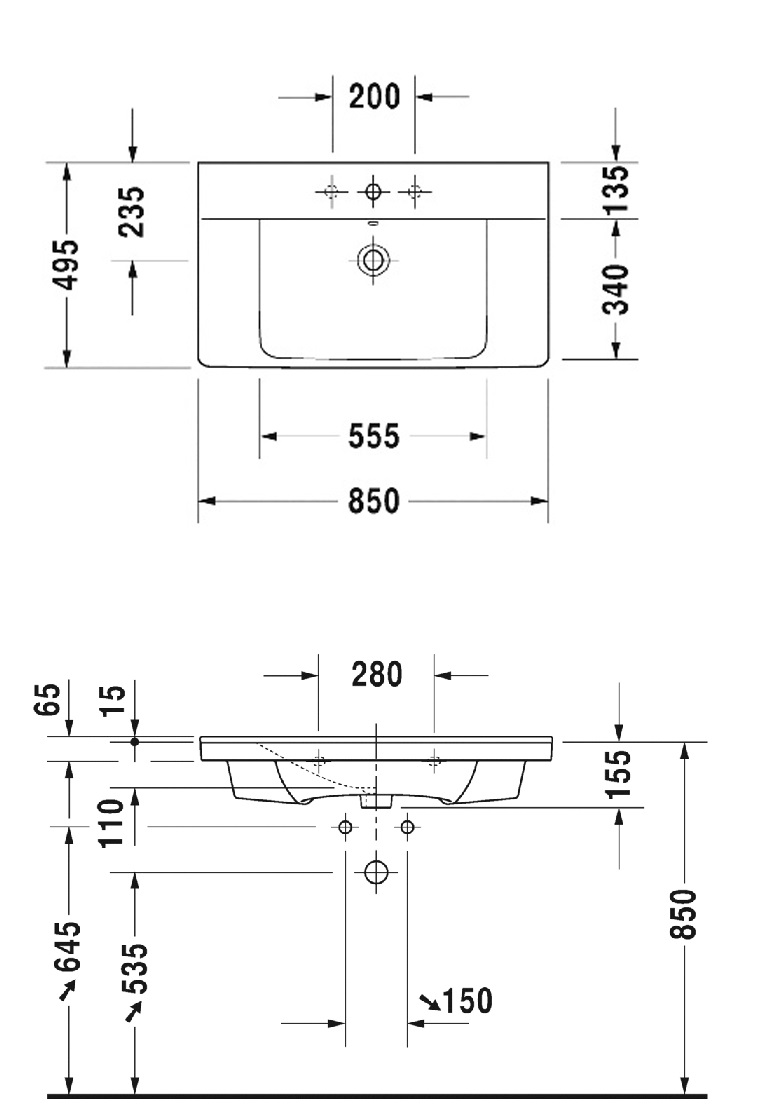 Раковина Duravit P3 Comforts 85 см 2332850000