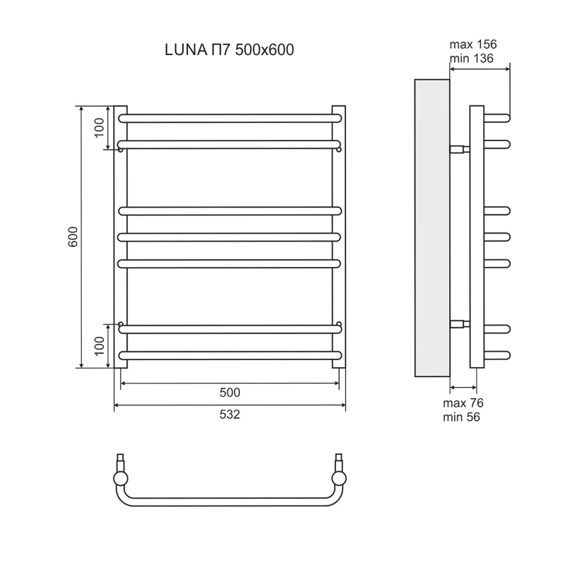 Полотенцесушитель электрический Lemark Luna LM41607E П7 50x60