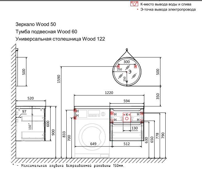 Тумба со столешницей Jorno Wood 120 см под стиральную машинку