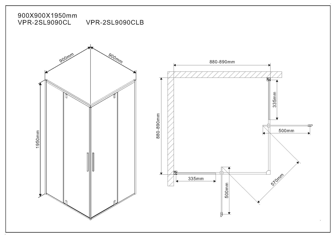 Душевой уголок Vincea Slim VPR-2SL2 90x90 черный, прозрачный