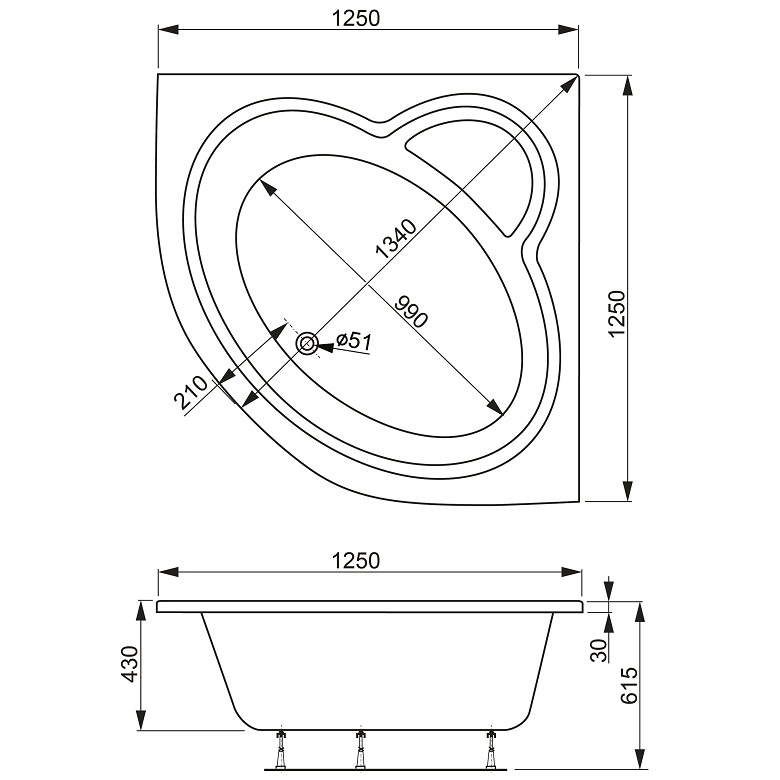 Акриловая ванна VagnerPlast Mini Catalina 125x125 см