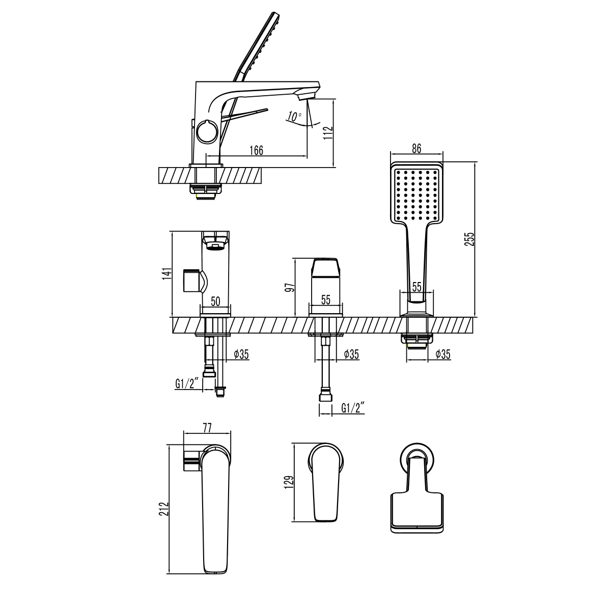 Смеситель на борт ванны Lemark Bronx LM3745GM графит