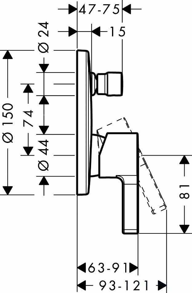 Смеситель для ванны Hansgrohe Metris S 31465000 внешняя часть