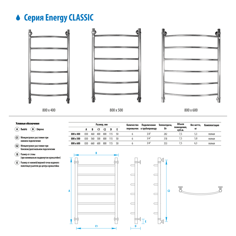 Полотенцесушитель водяной Energy Classic EWTRCLASS0804 40x80 хром