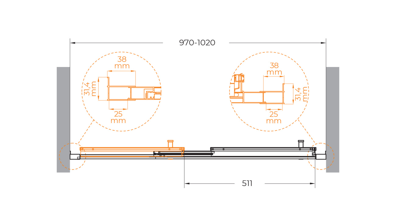 Душевая дверь Cezares MOLVENO-BF-3-100-C-BORO-IV 100x195, прозрачная, брашированное золото