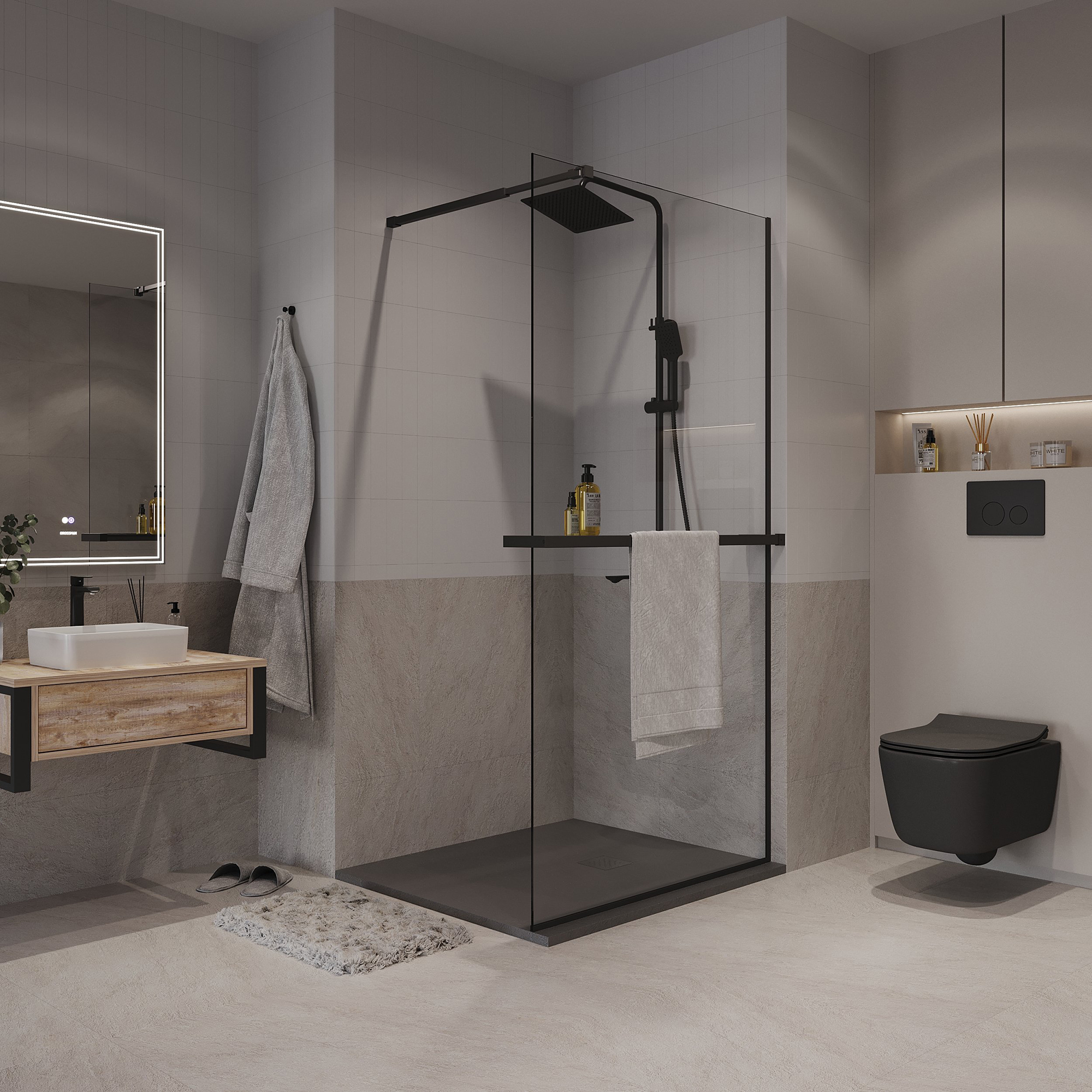 Душевая перегородка Niagara Nova NG-670-10ВLACK 100x195 прозрачная, профиль черный матовый