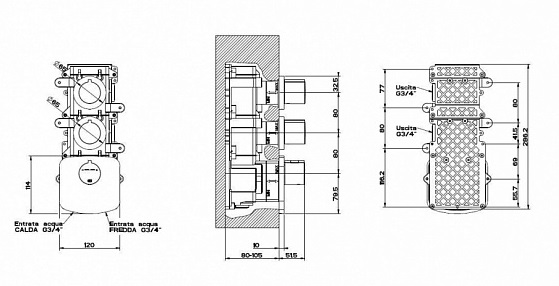 Смеситель для ванны Gessi Tondo 43234.031 термостат внешняя часть