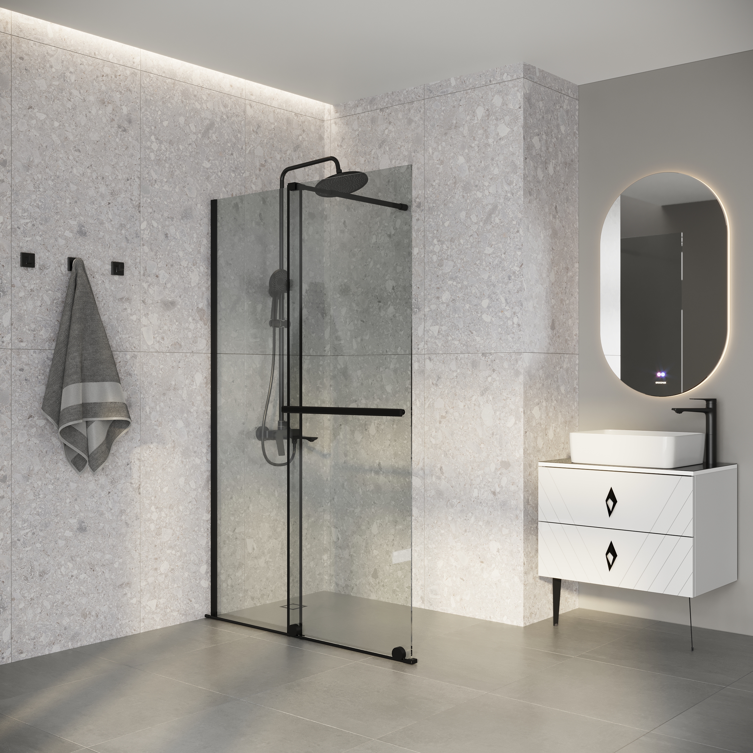 Душевая перегородка Niagara Nova NG-671-12BLACK 120x200 прозрачная, профиль черный матовый