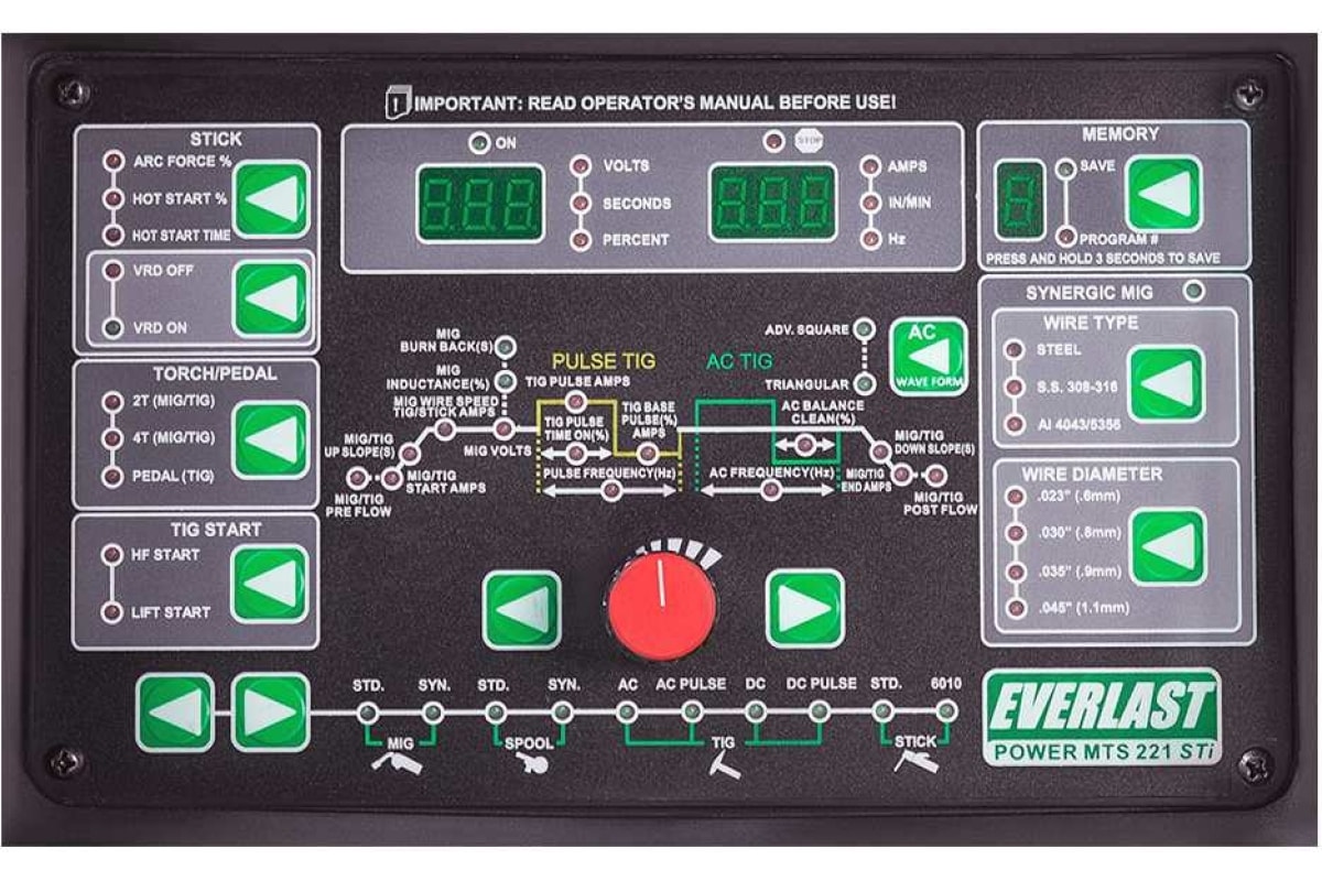 Инвертор Everlast powermts 221sti multi process: mig/tig/stick 2EV221MTS