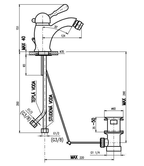 Смеситель для биде Rav Slezak Labe L045.5SM