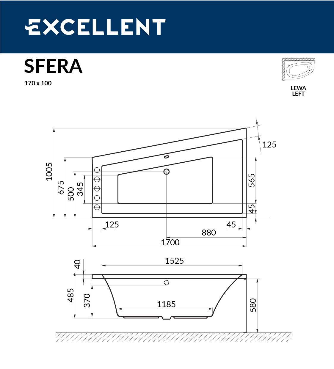 Акриловая ванна Excellent Sfera 170x100 L/R