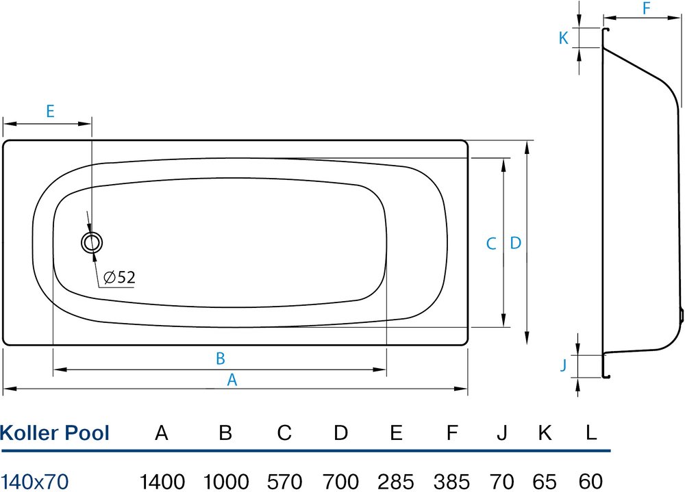 Стальная ванна Koller Pool B40E1200E 140x70