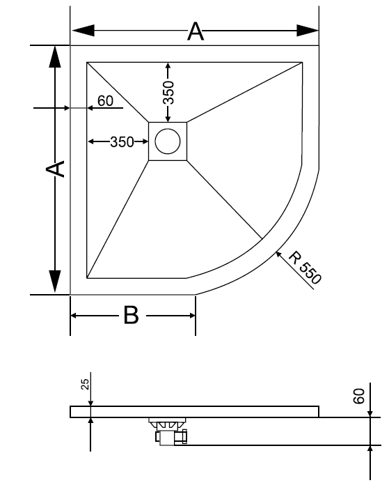 Поддон для душа RGW Stone Tray ST/R 90x90 белый, полукруг