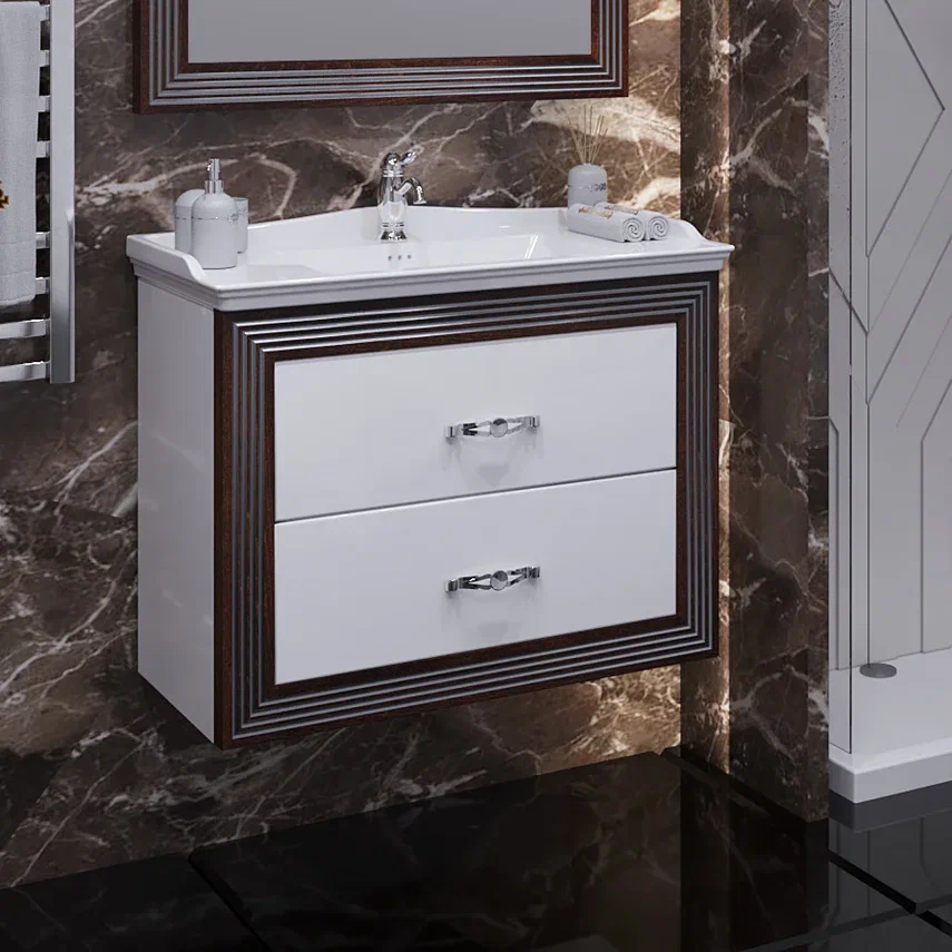 Мебель для ванной Opadiris Карат 80 см белый глянцевый / серебро