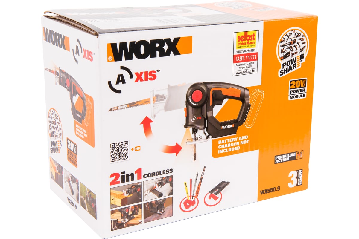 Аккумуляторный лобзик/сабельная пила Worx Axis WX550.9
