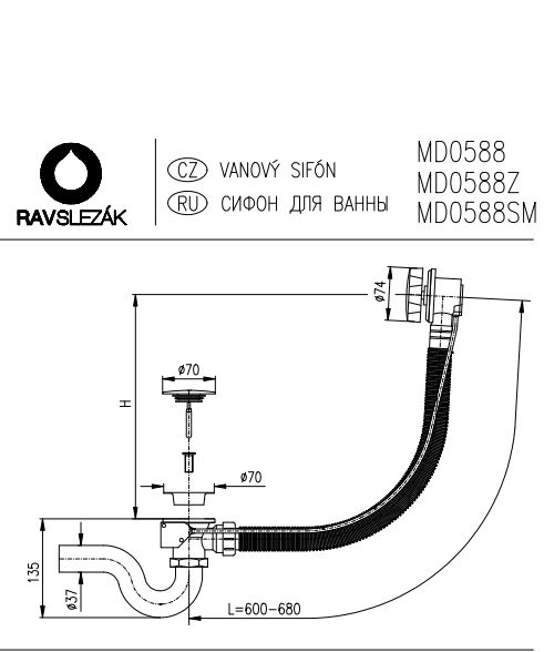 Слив-перелив для ванны Rav Slezak MD0588