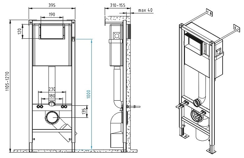 Подвесной унитаз Cersanit Carina XL с инсталляцией Vector 64441, кнопка хром