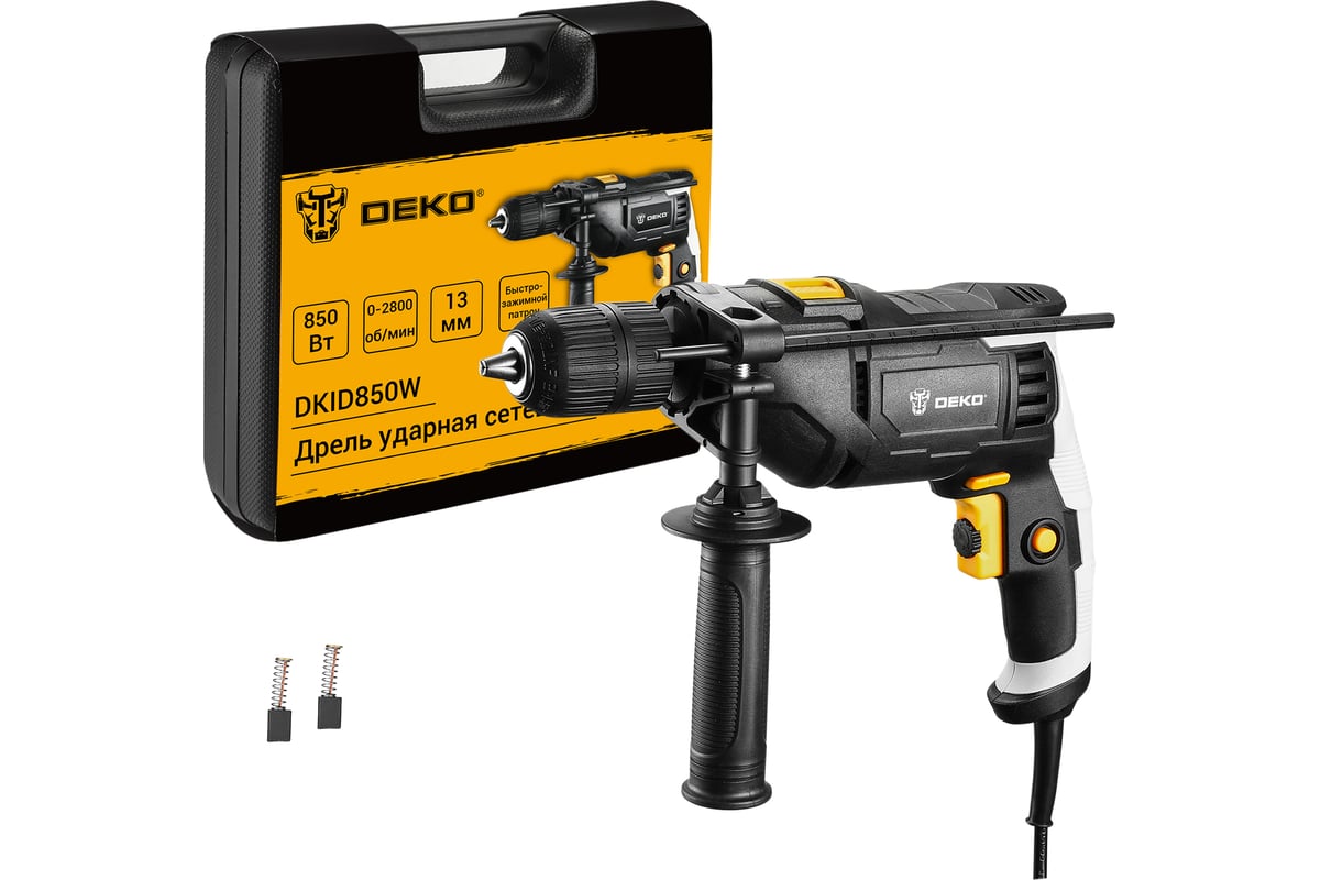 Сетевая ударная дрель с быстрозажимным патроном Deko DKID850W в кейсе 063-4326