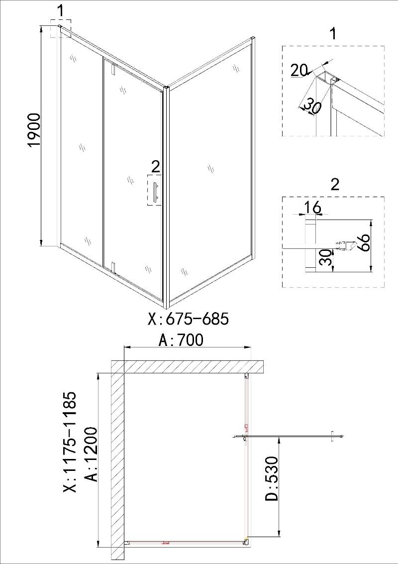 Душевой уголок Niagara Nova NG-43-12AG-A70G 120x70 прозрачный, золото