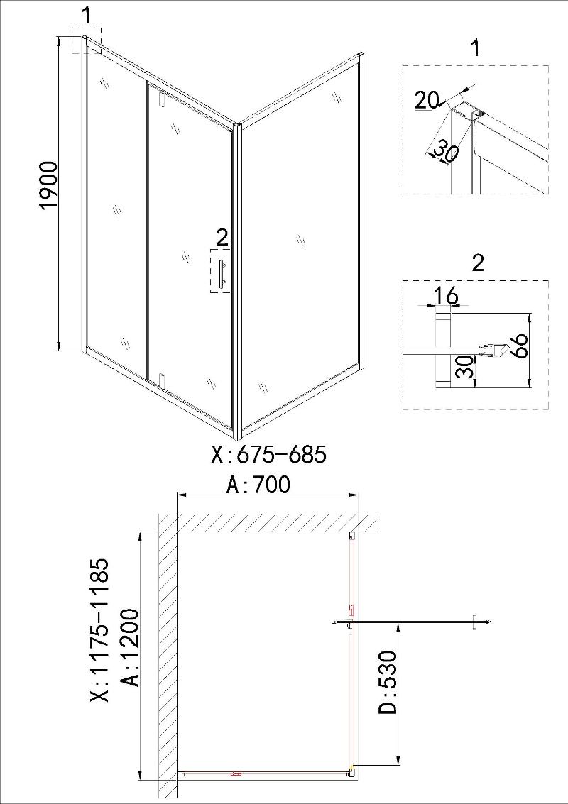 Душевой уголок Niagara Nova NG-43-12AG-A70G 120x70 прозрачный, золото