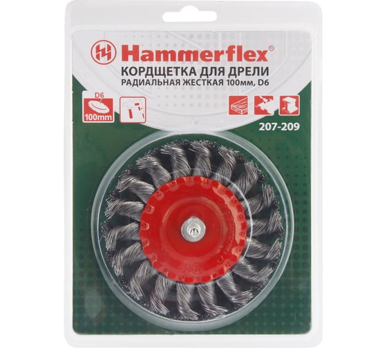 Кордщетка радиальная с хвостовиком Flex 207-209 (100 мм; d6; витая проволока) Hammer 62121