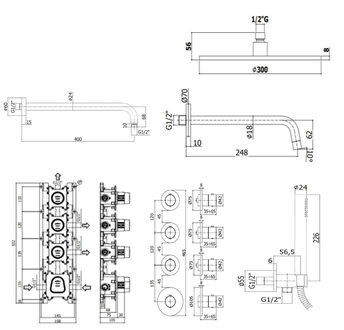 Душевой набор Paffoni Modular Box KITMB019NO046KING душ 30 см, излив 24.5 см, черный