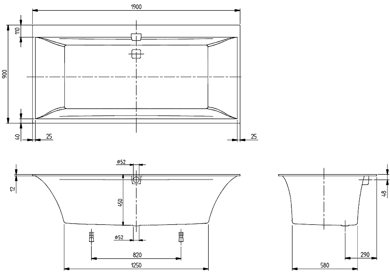 Квариловая ванна Villeroy&Boch Squaro Edge 12 190x90 см, UBQ190SQE2DV-01