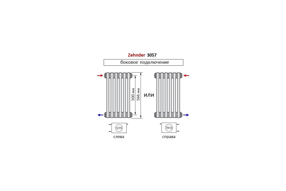 Трубчатый радиатор Zehnder Charleston 3057/18/1270/RAL 9217, 3/4