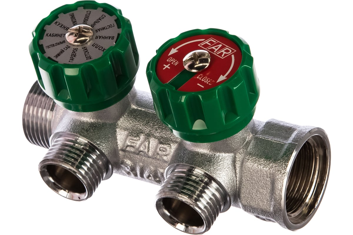 Регулирующий коллектор FAR 3/4" ВР-НР с 2 отв. 1/2" НР межосев. 45 мм FK 3821 3412